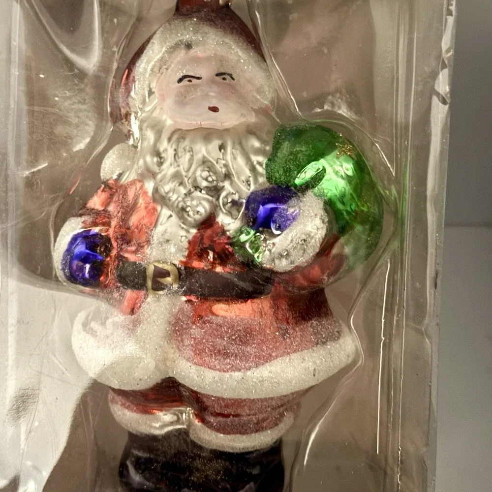 Vintage Walmart Glass Santa Ornaments Set of 3 - 5